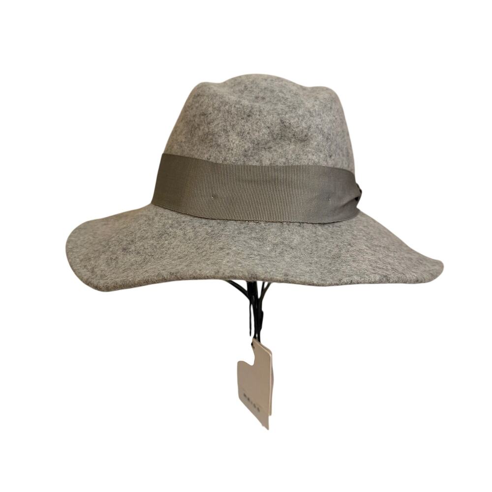REISS Pure Wool Wide Brim Fedora Hat M/L 22" Gray Ribbon Bow Made In Italy NWT